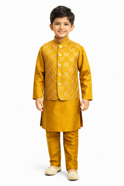 Royal Mustard Zari Silk Ensemble