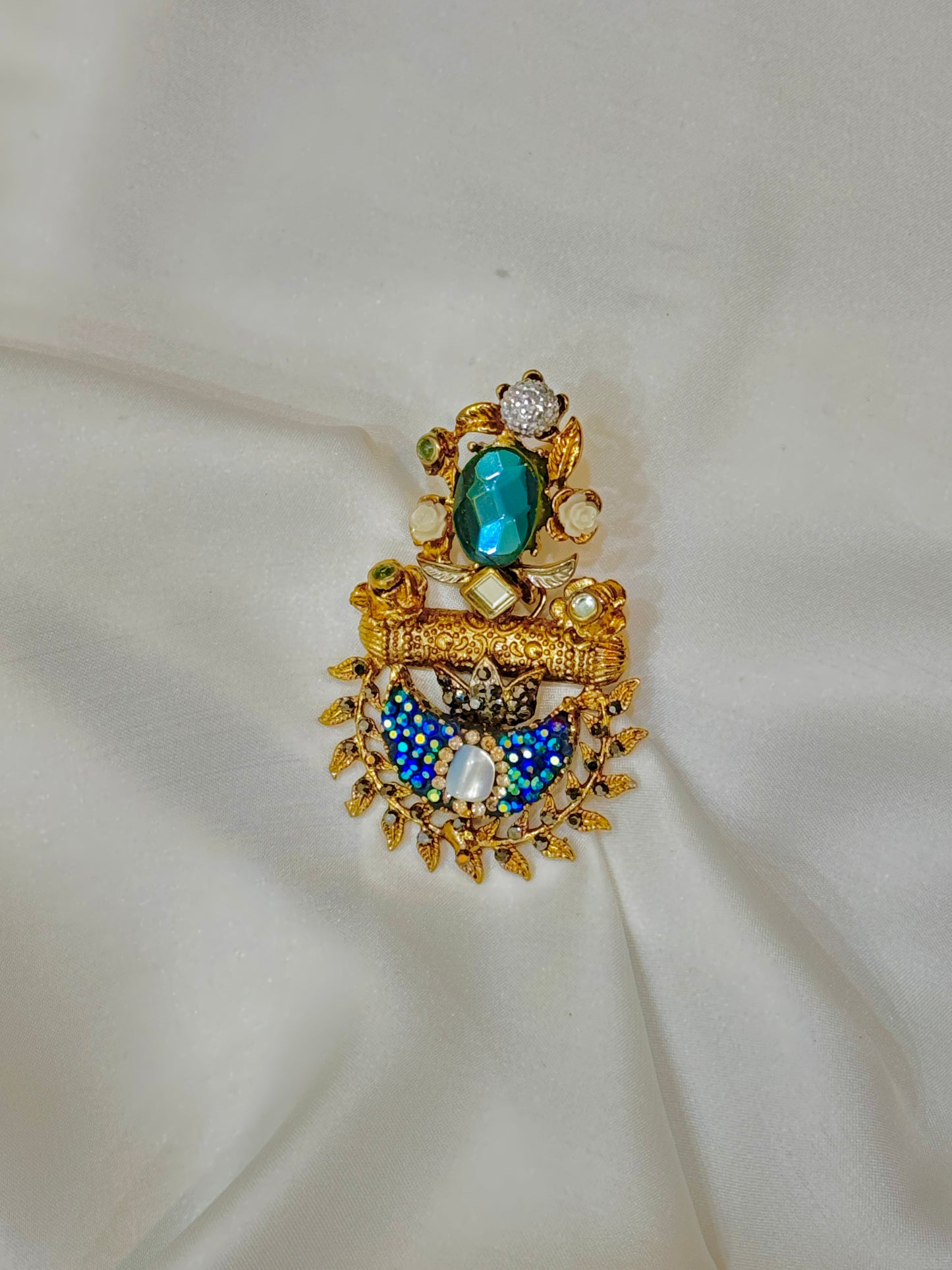 Blue Chandelier Jhumka | Gold Polished Turkish Style with Multi Color Stones.