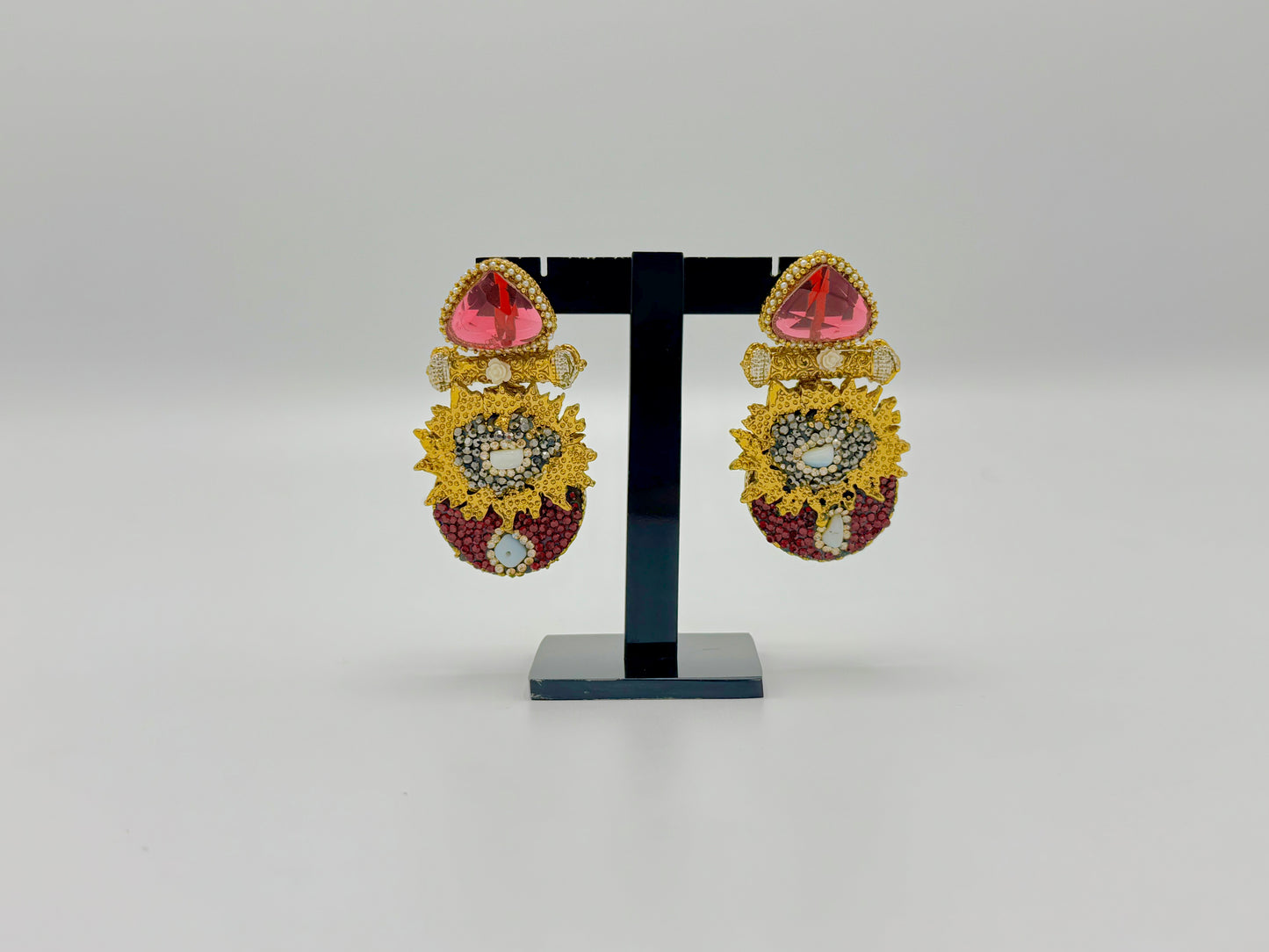 Ruby Floral Design Jhumka | Gold Polish Turkish Style Earrings.