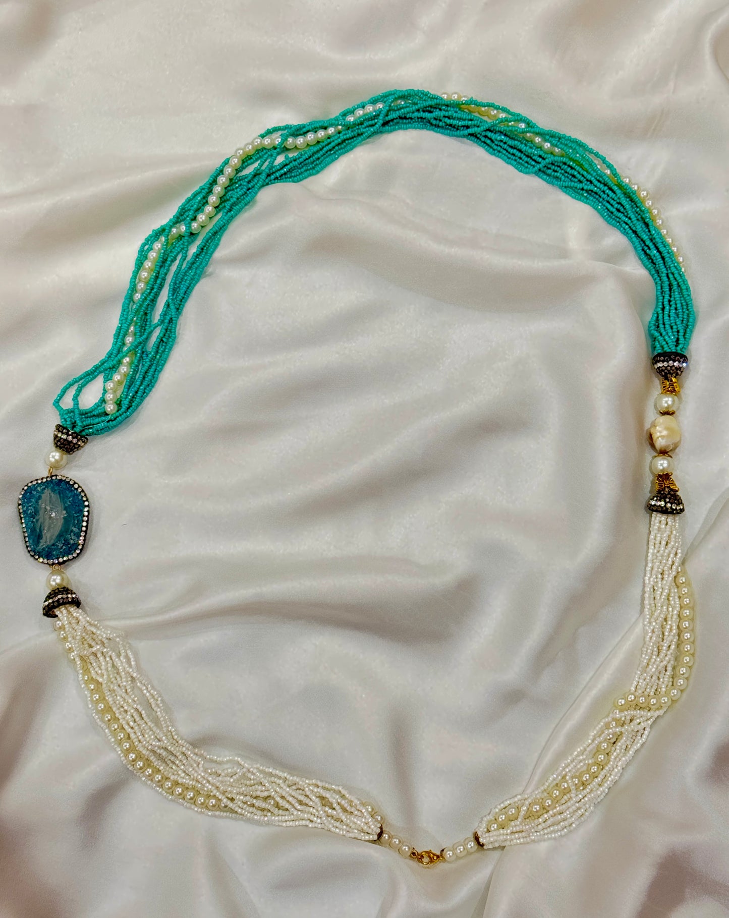 Ocean Breeze Beaded Traditional Mala | Turquoise Crushed Stone.