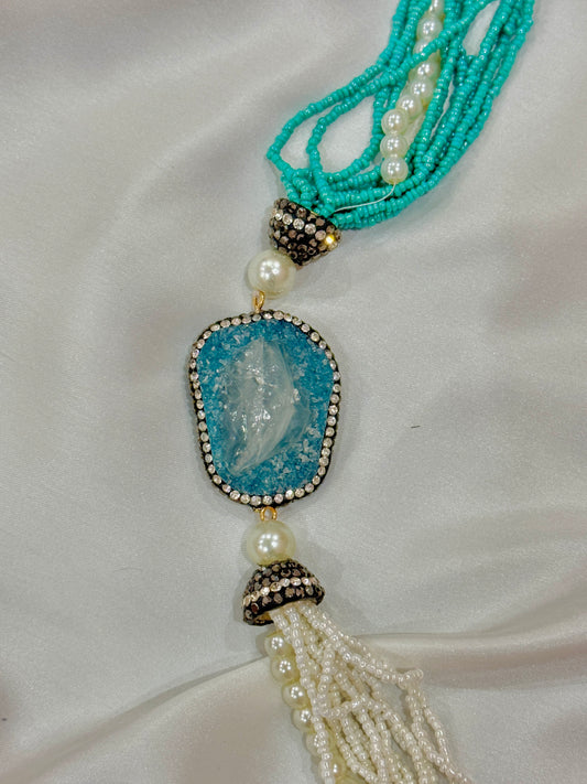 Ocean Breeze Beaded Traditional Mala | Turquoise Crushed Stone.