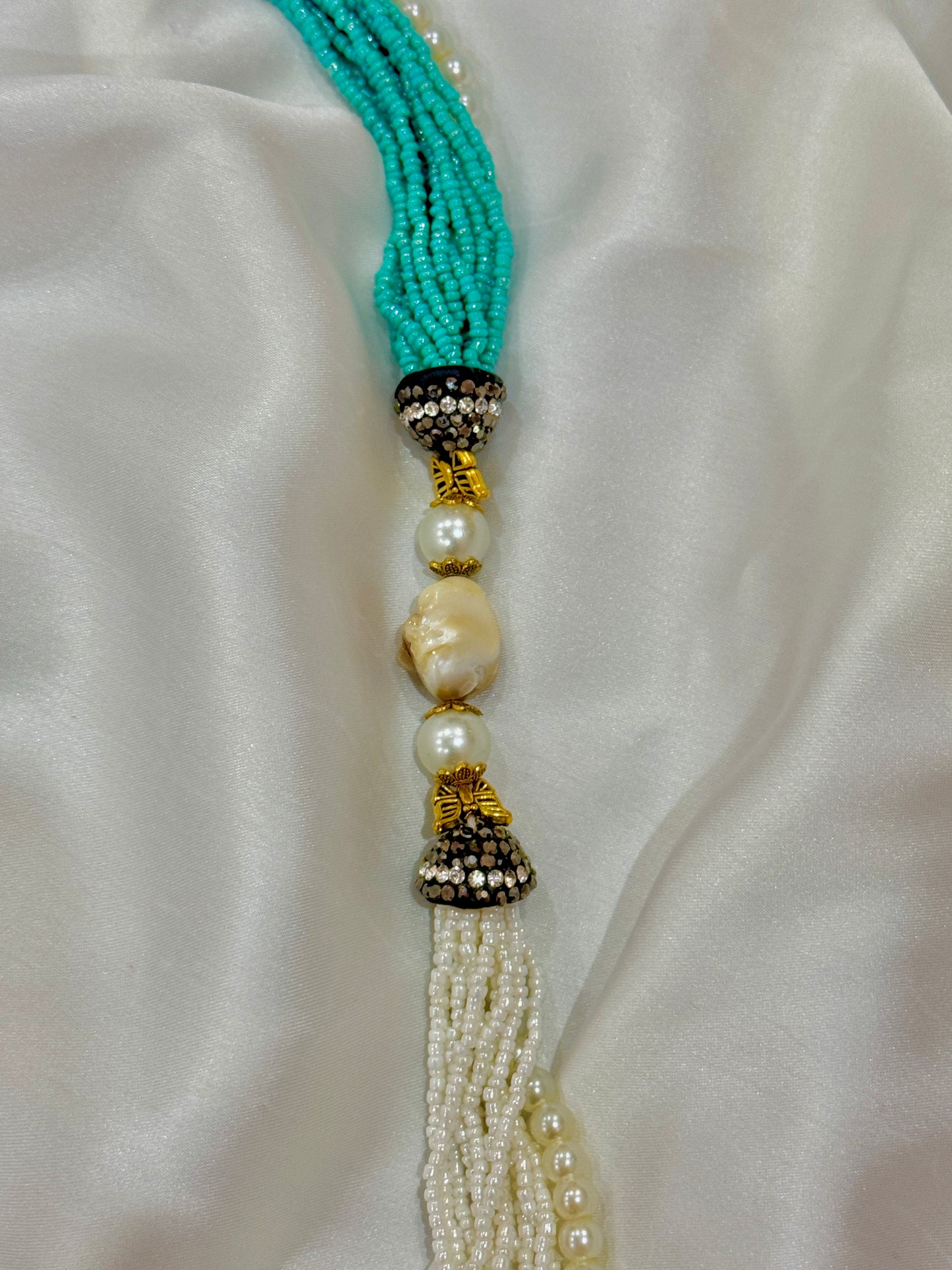 Ocean Breeze Beaded Traditional Mala | Turquoise Crushed Stone.